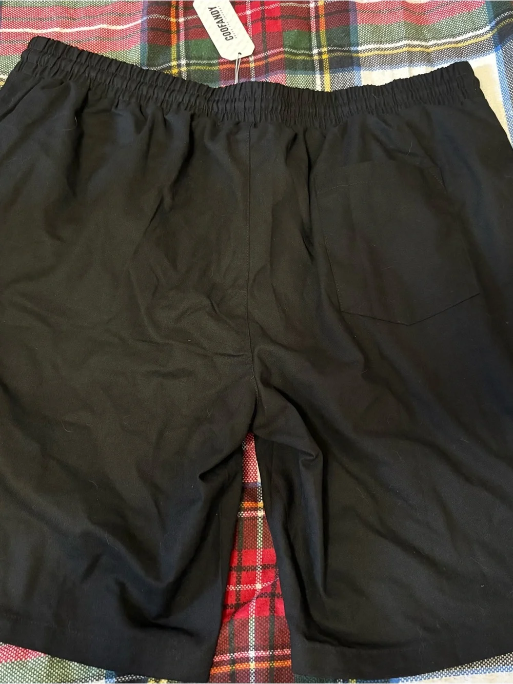 Men’s 2XL black linen shorts with drawstring elastic waistband